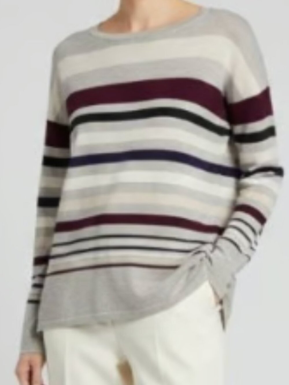 Vince Striped Merino Wool Blend Crewneck Sweater - Size Large